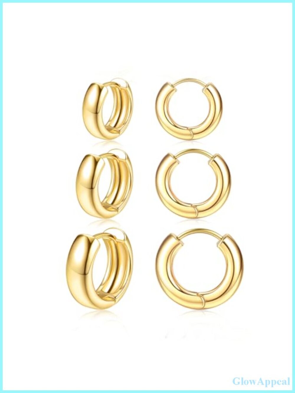 14K Gold Plated Hypoallergenic Hoop Earrings for Women, 3 Pairs Small Chunky